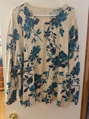 croft & barrow Cream Cardigan with Teal Floral Print